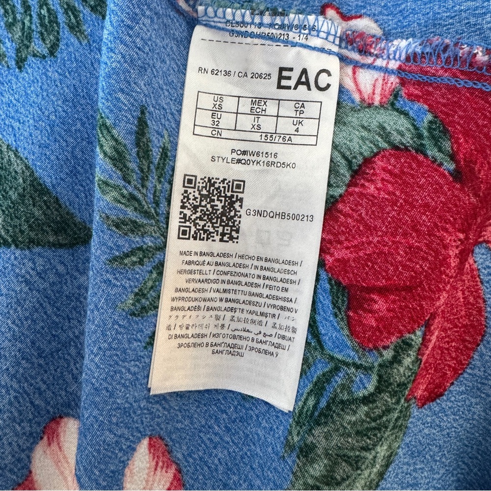 Guess Blue Tropical Floral High Low Ruffle Maxi Dress Extra Small - Picture 7 of 8